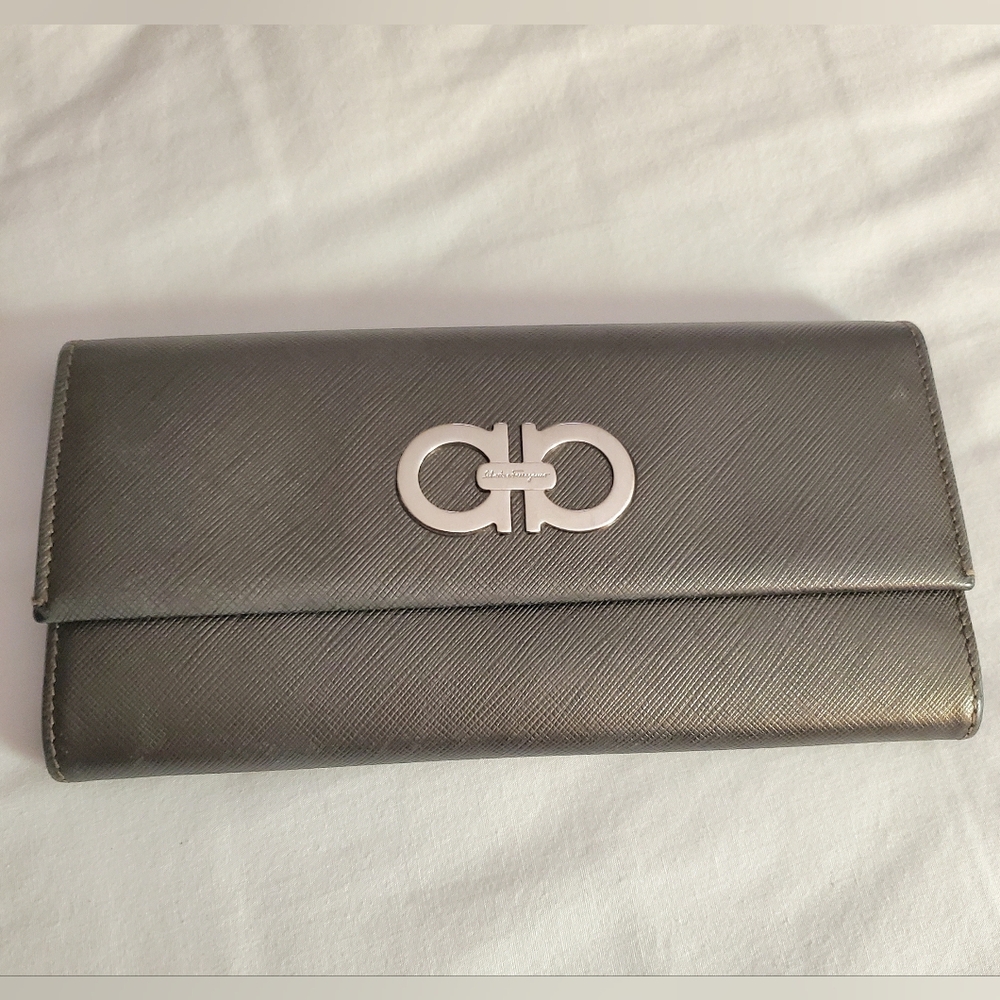 Ferragamo Gunmetal Continental Wallet